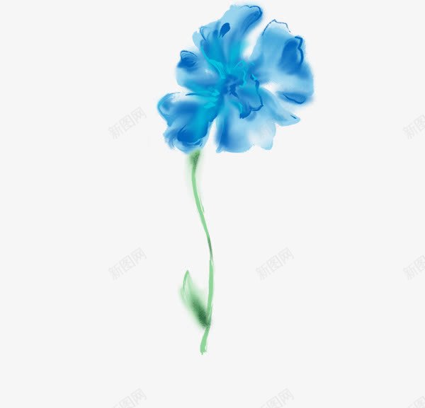 中国风蓝色的花psd免抠素材_新图网 https://ixintu.com 中国元素 中国风素材 国画 水墨 水墨风格