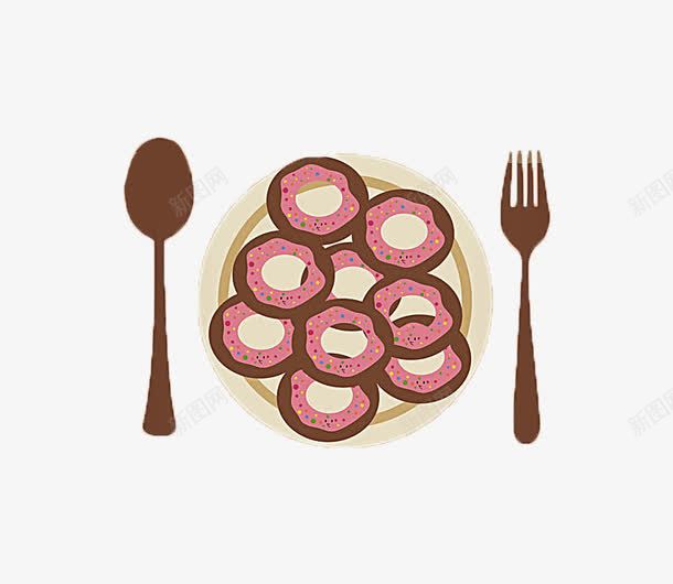 甜甜圈用餐png免抠素材_新图网 https://ixintu.com 卡路里 叉子 汤勺 甜甜圈 粉色 餐盘 高热量