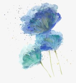 蓝色水彩晕染花朵装饰图案素材