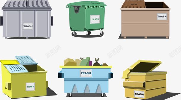 垃圾站png免抠素材_新图网 https://ixintu.com 卡通 回收垃圾 垃圾处理 垃圾桶 彩色