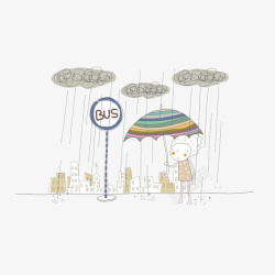撑伞的人雨天站牌下等车的男子高清图片