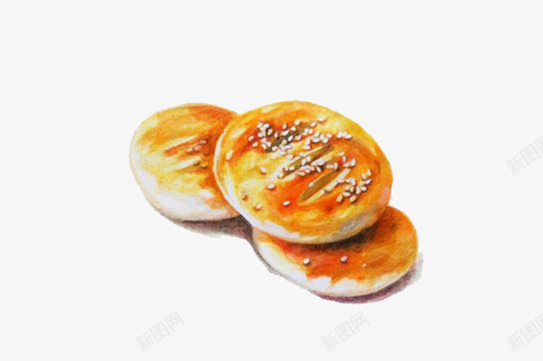 三个豆沙饼png免抠素材_新图网 https://ixintu.com 卡通 大饼 干粮 手绘 食物 饼
