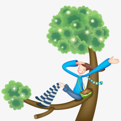 卡通坐在树上的人物矢量图素材