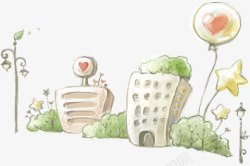 爱心植物创意建筑漫画卡通素材