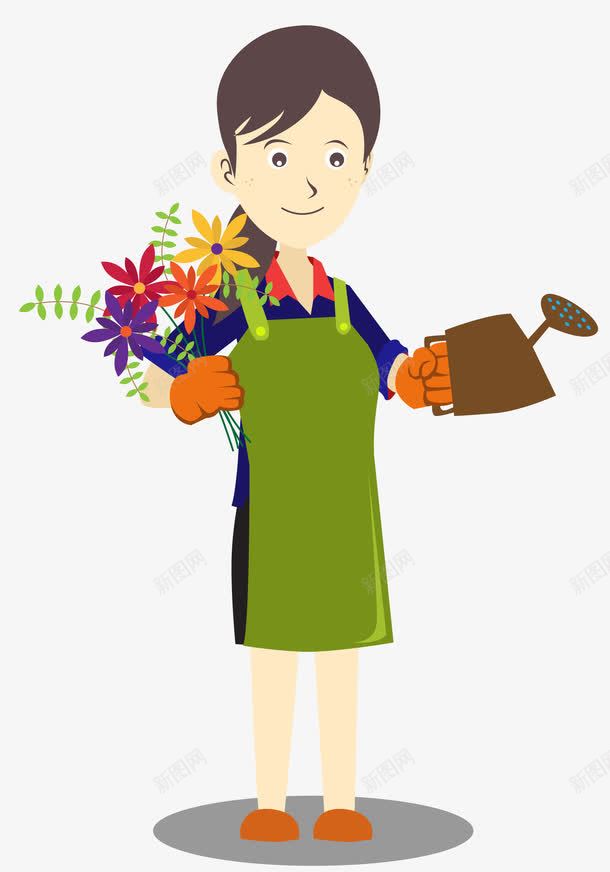 卡通园林养花工人png免抠素材_新图网 https://ixintu.com 卡通 园林养花工人 拿着花