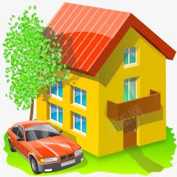 家房子轿车绿树图标png_新图网 https://ixintu.com 房子 绿树 轿车