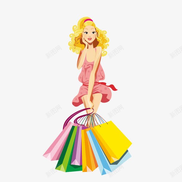 拿着购物袋的女郎png免抠素材_新图网 https://ixintu.com 卡通人物 拿着购物袋的女郎 时尚女郎 购物 金发女人