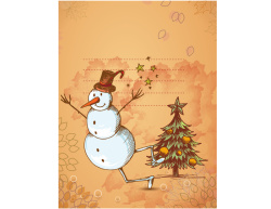 梦幻吊球手绘圣诞树雪人圣诞贺卡背景矢量图高清图片