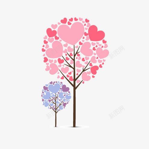 卡通粉色树蓝色树png免抠素材_新图网 https://ixintu.com 卡通 爱心树 粉色树 蓝色树