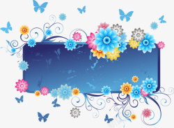 蓝色花朵边框矢量图素材