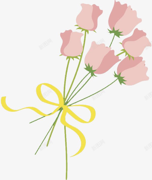卡通粉色玫瑰花图png免抠素材_新图网 https://ixintu.com 卡通 插图 玫瑰花 粉色的 装饰图案 黄丝带