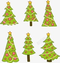 粉色的圣诞球6棵圣诞树高清图片
