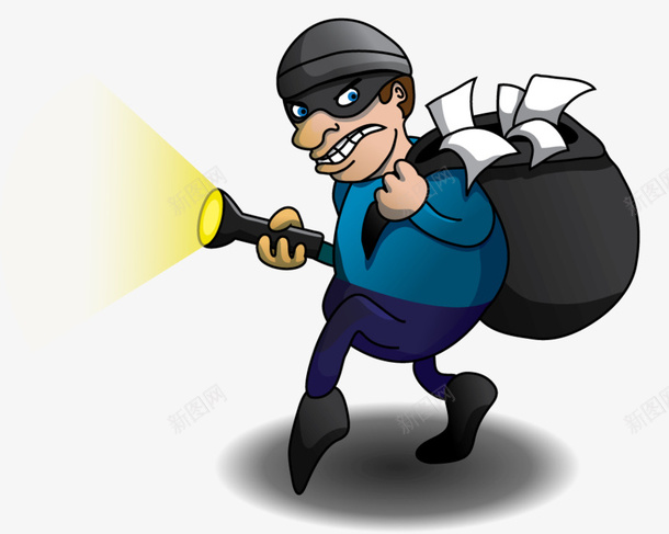 卡通照明的小偷抠图png免抠素材_新图网 https://ixintu.com 免抠图 抠图 拎袋子 插画 照明的小偷 背袋子的人 装饰画 警察抓贼