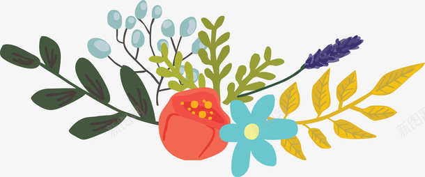 水彩花卉装饰png免抠素材_新图网 https://ixintu.com 叶子 手绘植物 树叶 绿叶 花卉 花朵