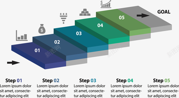 上升阶梯图表矢量图ai免抠素材_新图网 https://ixintu.com 上升阶梯 步骤图 流程图 矢量png 递进关系 阶梯 矢量图