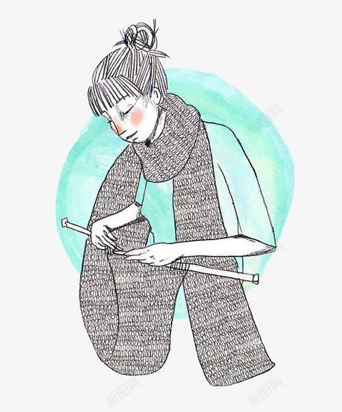 手绘女孩png免抠素材_新图网 https://ixintu.com 卡通 女孩 手绘 织毛衣 编织毛衣 装饰