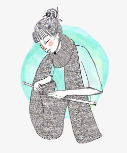 织毛衣的女孩手绘女孩高清图片
