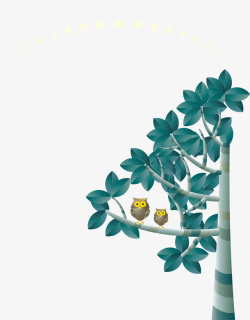 茂密树枝装饰插画树枝上的猫头鹰高清图片