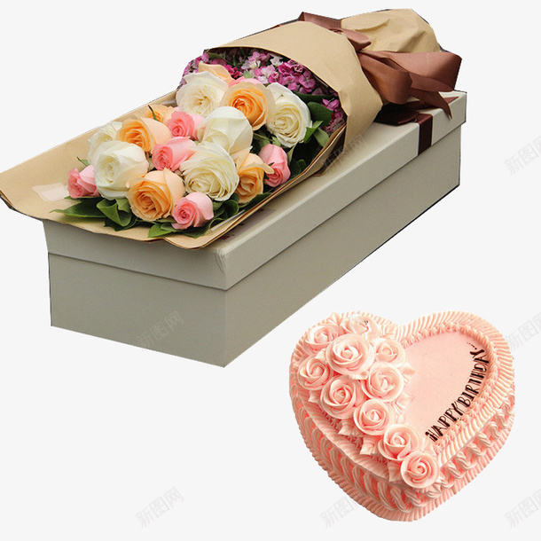 玫瑰花礼盒和蛋糕psd免抠素材_新图网 https://ixintu.com 免费素材下载 玫瑰花 礼盒 蛋糕