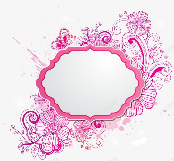 装饰唯美粉色花卉花纹和镜框png免抠素材_新图网 https://ixintu.com 粉色 花纹 装饰 镜框