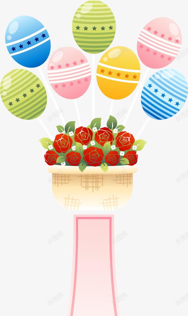 花束与卡通气球png免抠素材_新图网 https://ixintu.com 卡通气球 矢量气球 红色花朵 花卉 花朵 花束