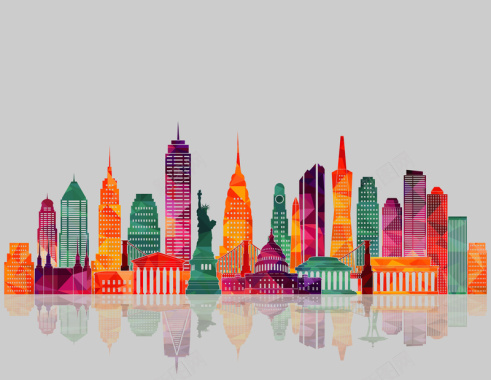 炫彩城市风光建筑旅游海报背景矢量图背景