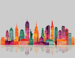 让城市缤纷多彩炫彩城市风光建筑旅游海报背景矢量图高清图片