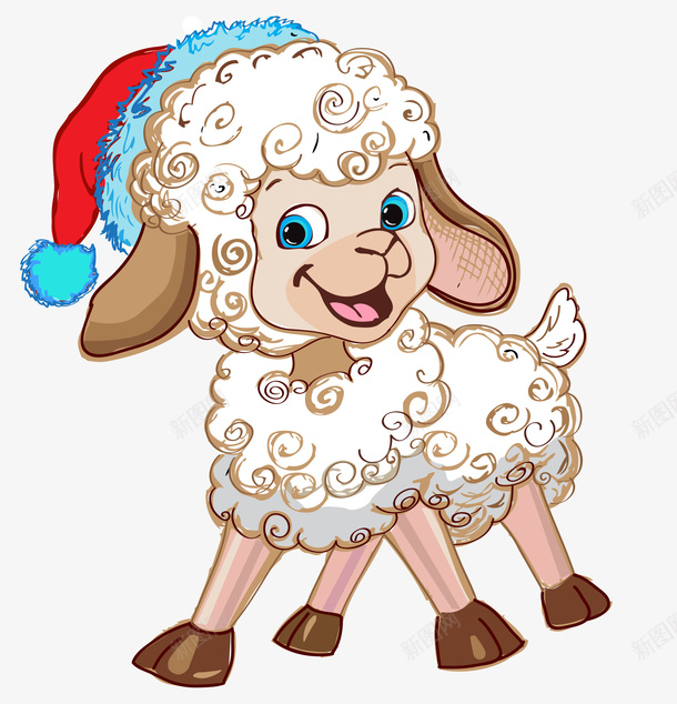 戴圣诞帽的可爱小羊矢量图eps免抠素材_新图网 https://ixintu.com 创意羊 卡通羊 可爱的小羊 圣诞羊 快乐的小羊 手绘 绵羊 羊 领头羊 矢量图
