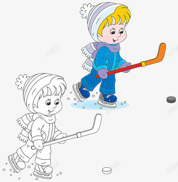 打冰球的男孩卡通画png免抠素材_新图网 https://ixintu.com 人物 儿童 卡通画 打冰球 男孩