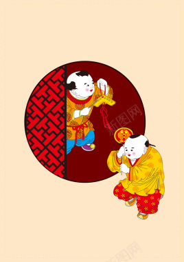 中国风玩耍的古代孩童新春背景矢量图背景