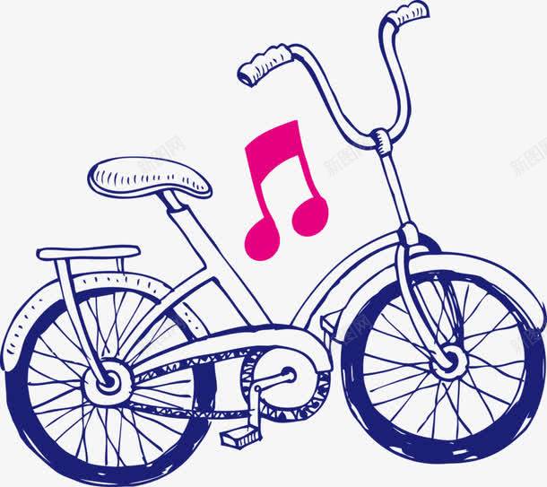 手绘蓝色自行车png免抠素材_新图网 https://ixintu.com 交通工具 粉色音乐符号 脚踏车 自行车 蓝色自行车