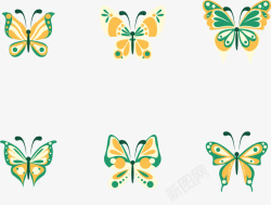 绿黄色系蝴蝶插画矢量图素材