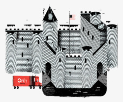 黑白图案城堡插画素材