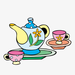 卡通彩色茶壶茶杯矢量图素材
