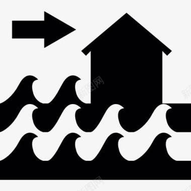洪水危险的房子在海边图标图标
