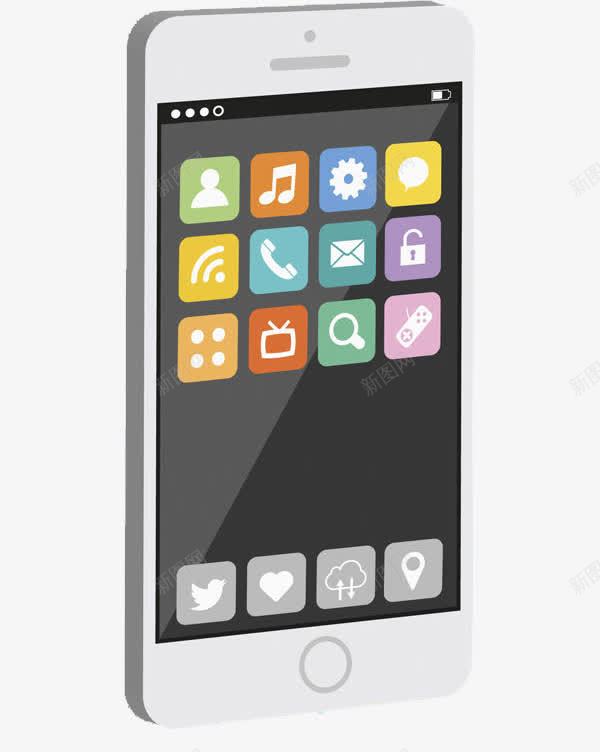 白色商务手机png免抠素材_新图网 https://ixintu.com 商务 对话框 手机 手绘 白色 设置 通讯录 邮件 音乐