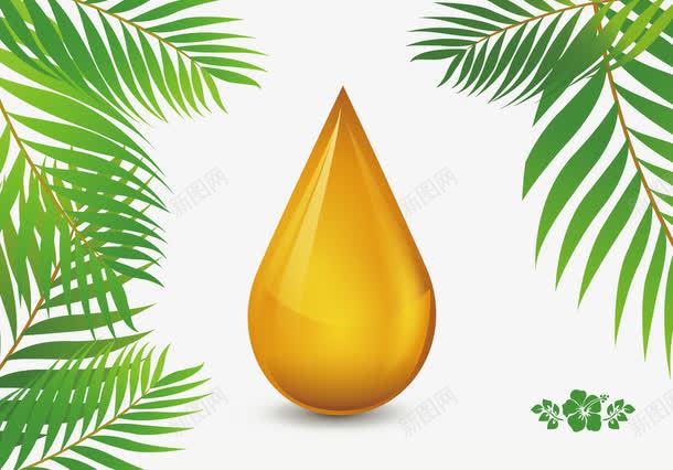 一滴油和树叶png免抠素材_新图网 https://ixintu.com 一滴油 一滴花生油 橄榄油 油滴 矢量一滴油 金色的油