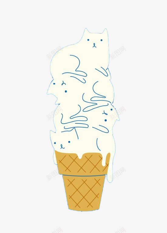 创意冰淇淋png免抠素材_新图网 https://ixintu.com 冰淇淋 图案设计 猫 蛋筒