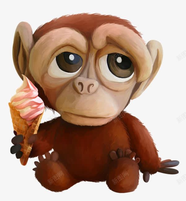 吃冰淇淋的猩猩png免抠素材_新图网 https://ixintu.com 冰淇淋 动物 大眼睛 猩猩