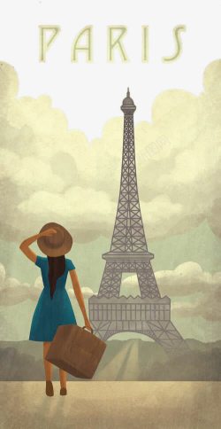 女子巴黎与埃菲尔铁塔素材