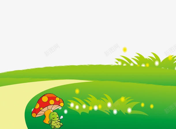 绿色草原psd免抠素材_新图网 https://ixintu.com 卡通 可爱 绿色 草原 蘑菇 装饰