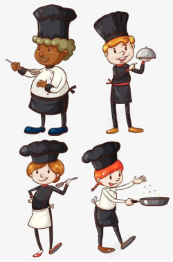 四个厨师卡通人物做饭做饼高清图片