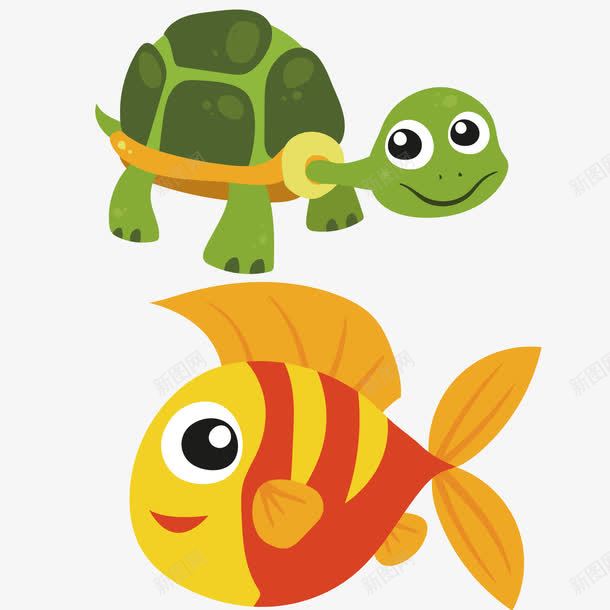 可爱的乌龟和金鱼png免抠素材_新图网 https://ixintu.com 乌龟 动物 卡通 金鱼