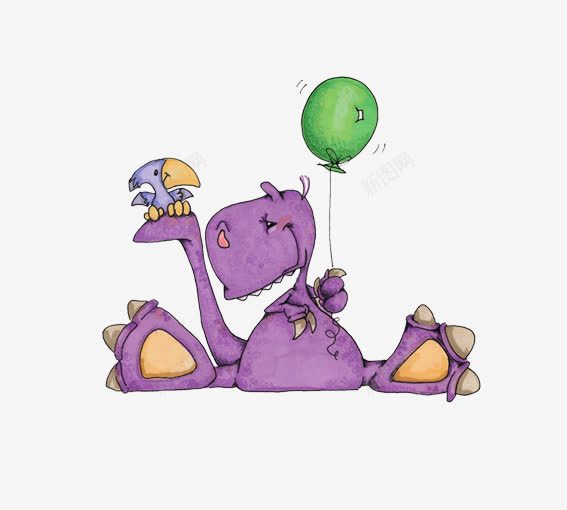 拿着气球的恐龙png免抠素材_新图网 https://ixintu.com 侏罗纪公园 动物 卡通动物 卡通恐龙 卡通气球 紫色 绿色 黄色