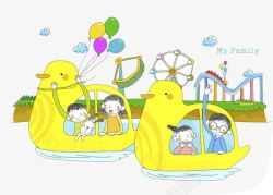 游乐园游戏设施鸭子船黄色鸭子船高清图片