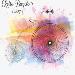 水彩背景手绘自行车矢量图素材