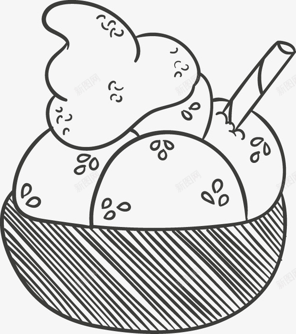 碗里的冰淇淋图标png_新图网 https://ixintu.com PNG图形 PNG装饰 冰淇淋 吸管 线条 装饰 黑色
