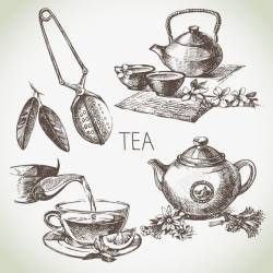 黑白茶壶手绘茶壶高清图片
