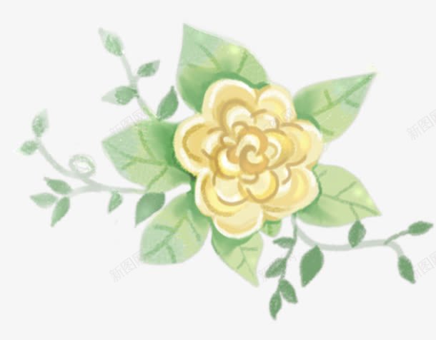 手绘清新黄色花朵植物树叶png免抠素材_新图网 https://ixintu.com 树叶 植物 清新 花朵 黄色