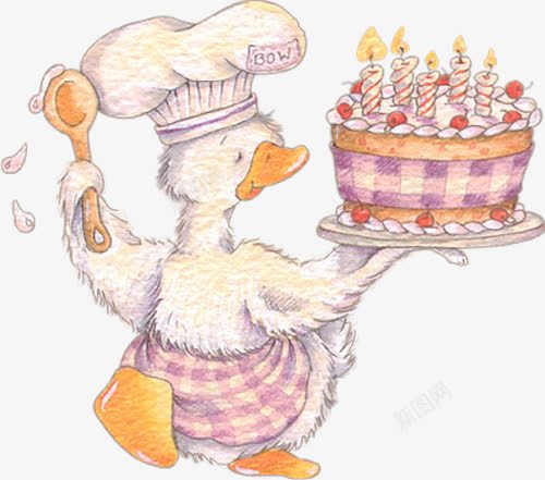 手绘鸭子厨师png免抠素材_新图网 https://ixintu.com 卡通 可爱 手绘 白色 糕点师 鸭子